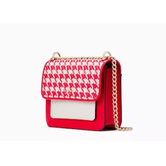 Kate Spade Remi Flap Chain Crossbody Shoulder Bag In Houndstooth Bikini Pink - Picture 1 of 6